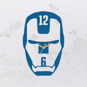 Relógio de parede montado na forma do Homem de Ferro em MDF (Modelo 01) - Azul