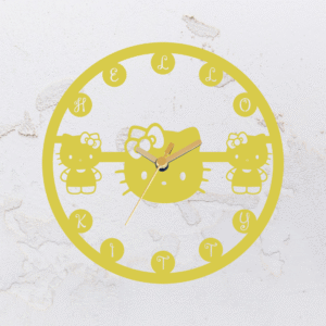 Relógio de parede vazado na forma da Hello Kitty em MDF (Modelo 02)