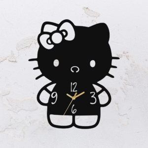 Relógio de parede vazado na forma da Hello Kitty em MDF (Modelo 01)