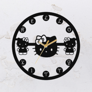 Relógio de parede vazado na forma da Hello Kitty em MDF (Modelo 02)