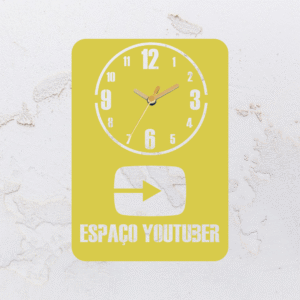 Relógio de parede vazado na forma da placa do Youtube em MDF (Modelo 01)